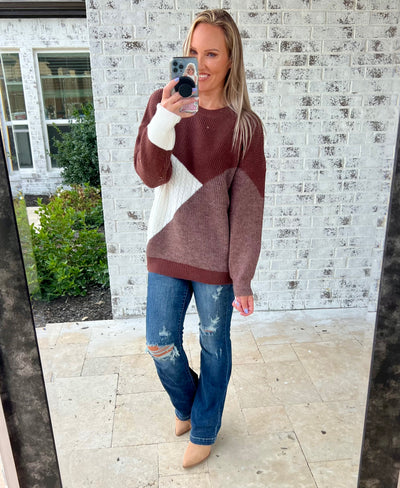 Brooke Color Block Round Neck Sweater