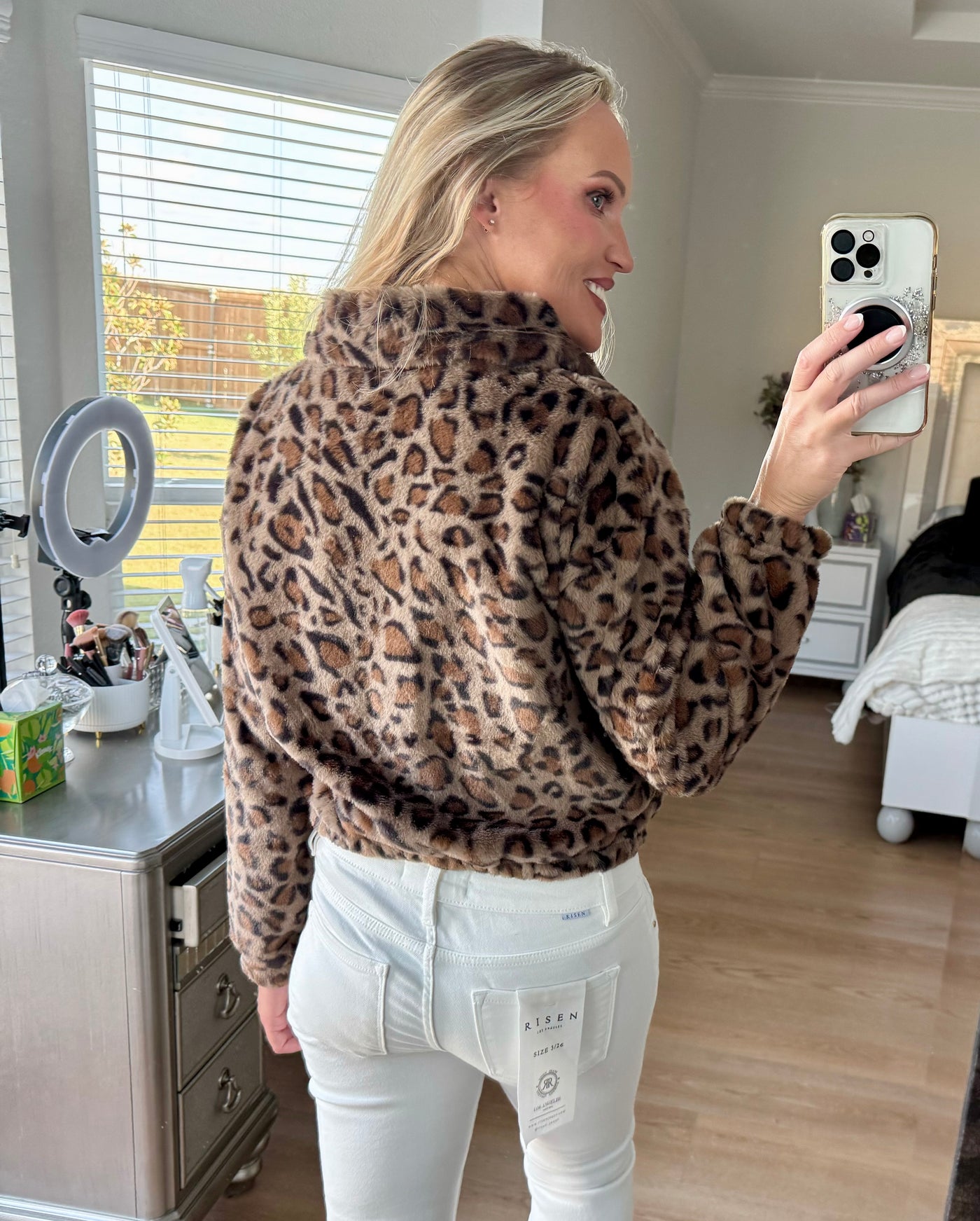 Lana Leopard Collared Minky Zip Up Jacket