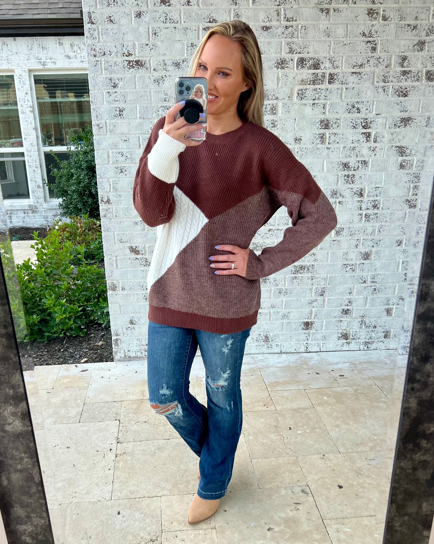 Brooke Color Block Round Neck Sweater