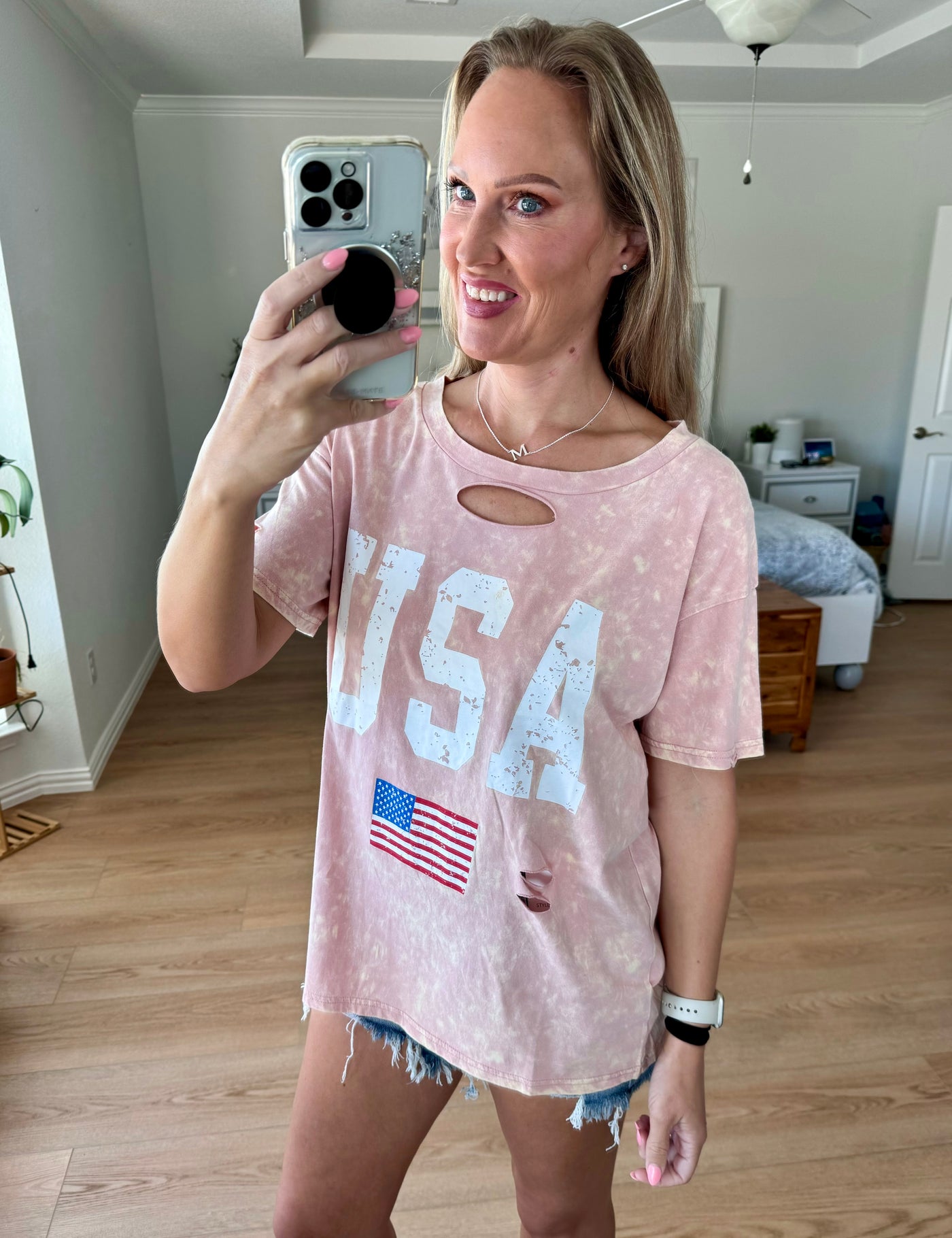 Dana Distressed Acid Washed American Flag USA Graphic Tee