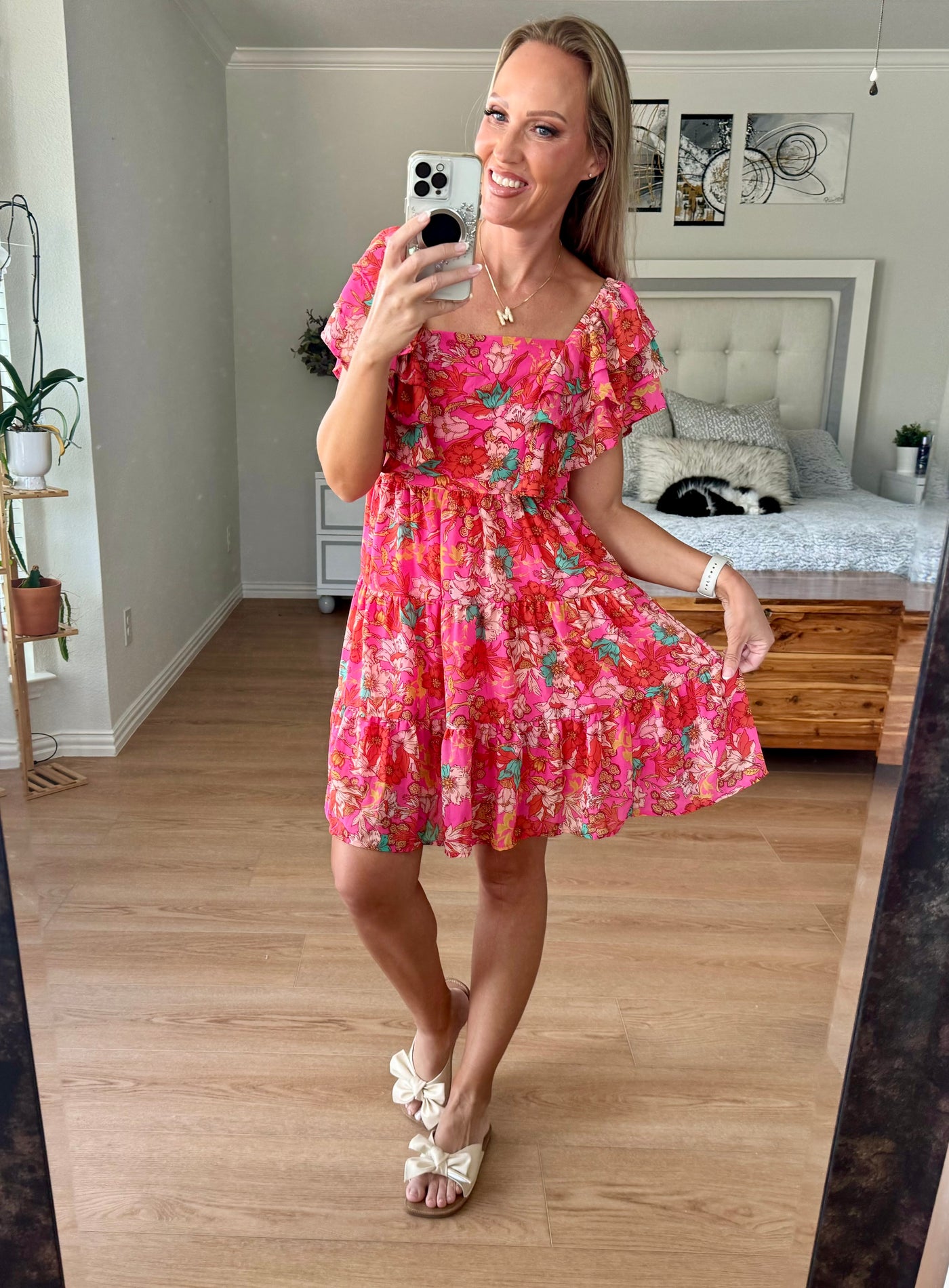 Remi Ruffled Square Neck Floral Mini Dress