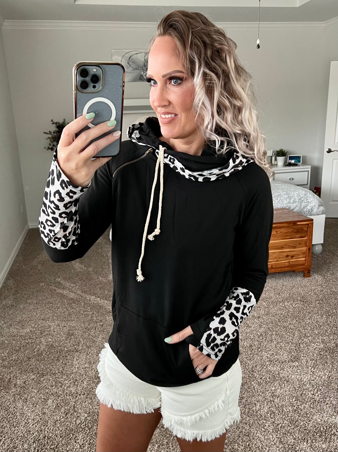 Leopard Color Block Hoodie