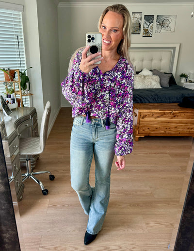 Jenna Floral Tie Neck Long Sleeve Blouse