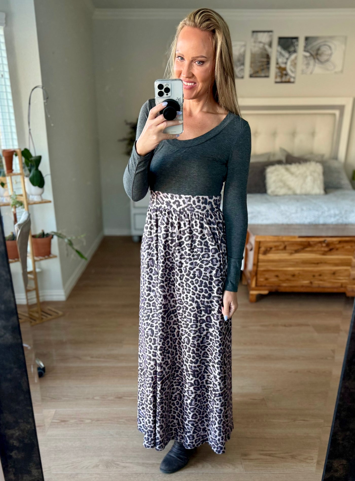 Haile Leopard Long Sleeved Maxi Dress