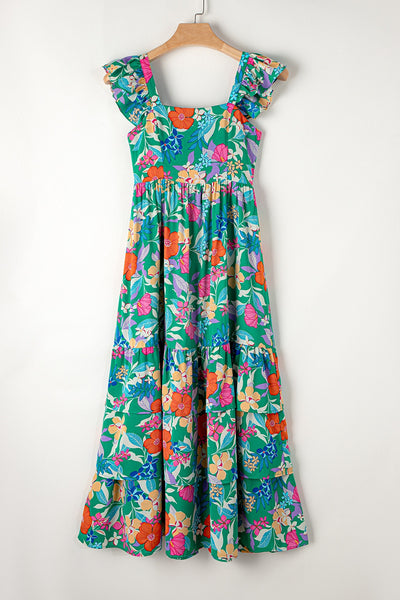 Tre Tiered Ruffled Floral Sleeveless Maxi Dress