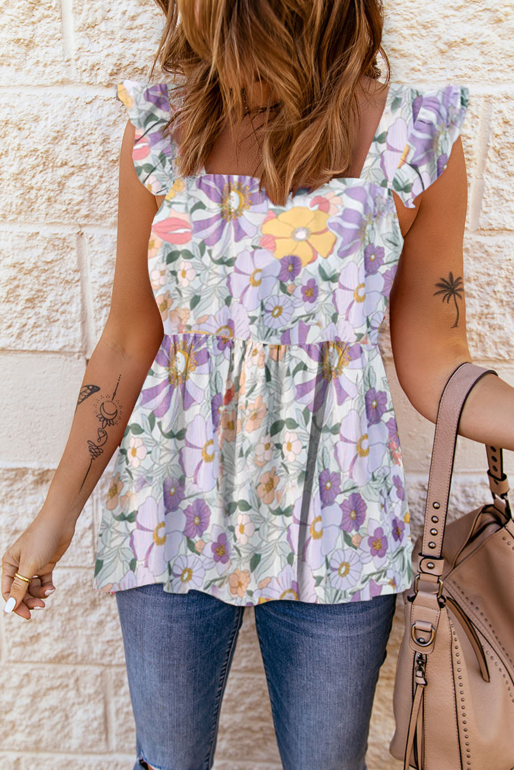 Amanda Floral Square Neck Babydoll Sleeveless Top