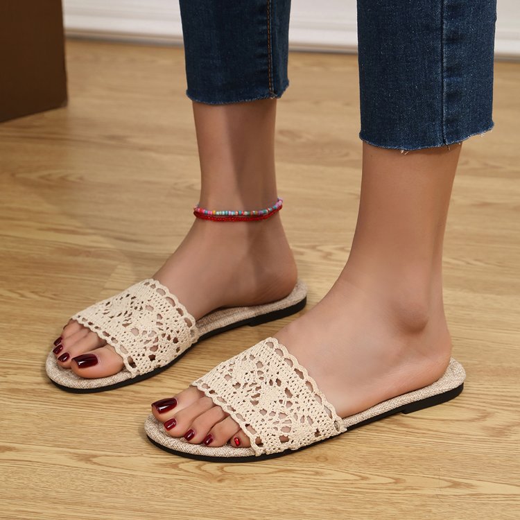 Callie Crochet Lace Open Toe Flat Sandals