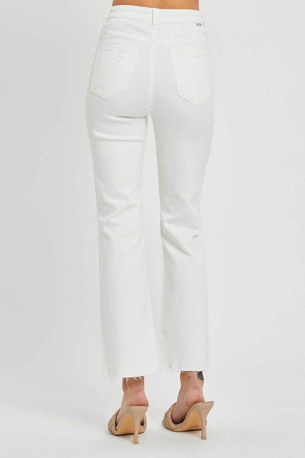 RISEN White Denim High Rise Button Fly Straight Ankle Jeans