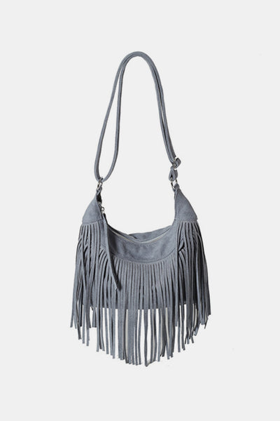 Vegan Suede Fringe Adjustable Strap Shoulder Bag