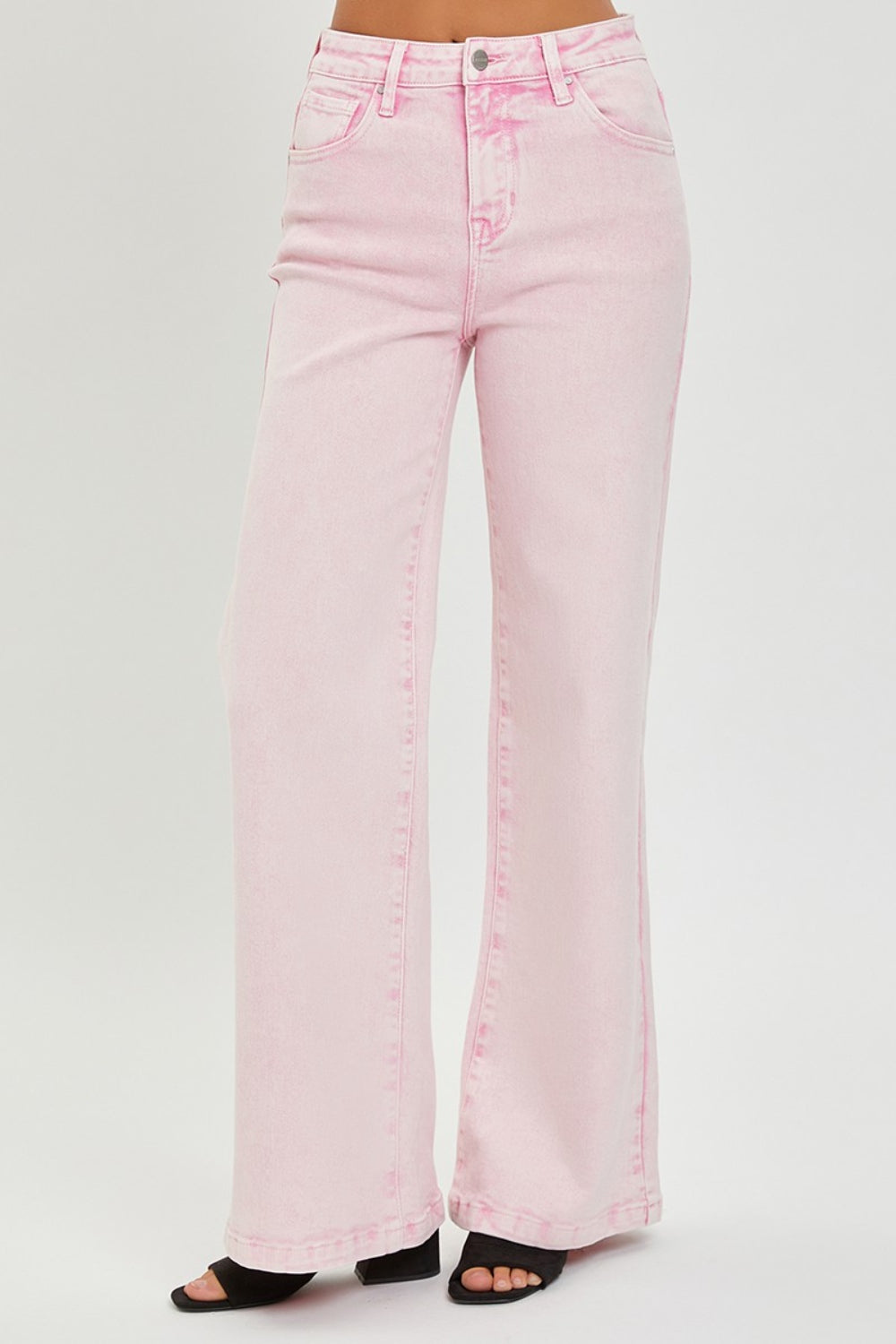 RISEN High Rise Tummy Control Wide Leg Pink Jeans