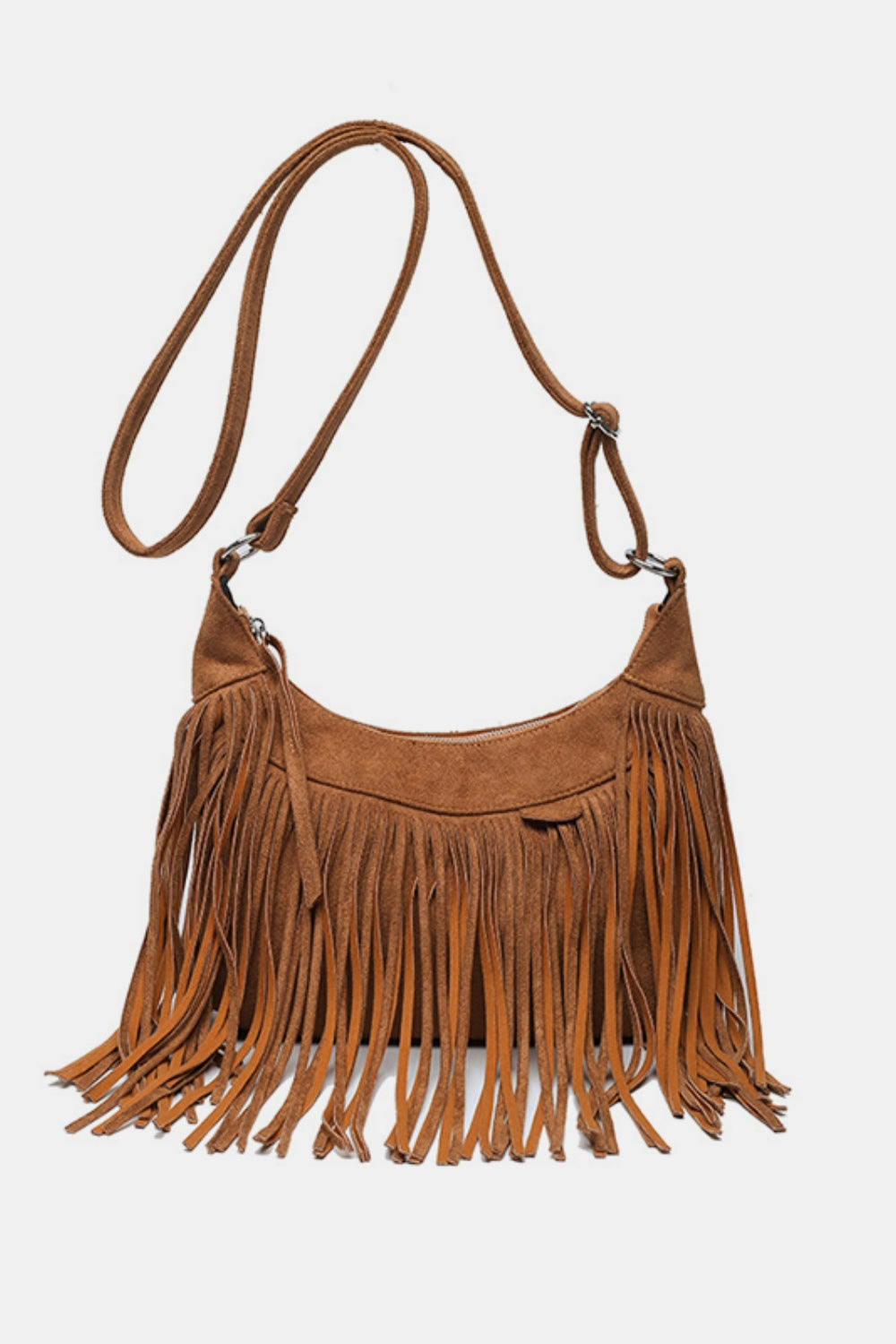 Vegan Suede Fringe Adjustable Strap Shoulder Bag