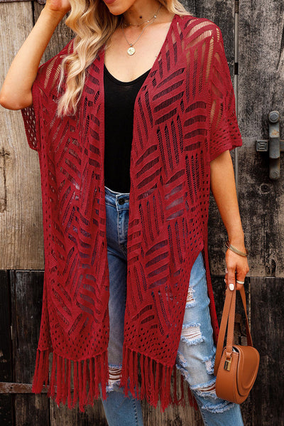 Erica Open Knit Fringed Cardigan