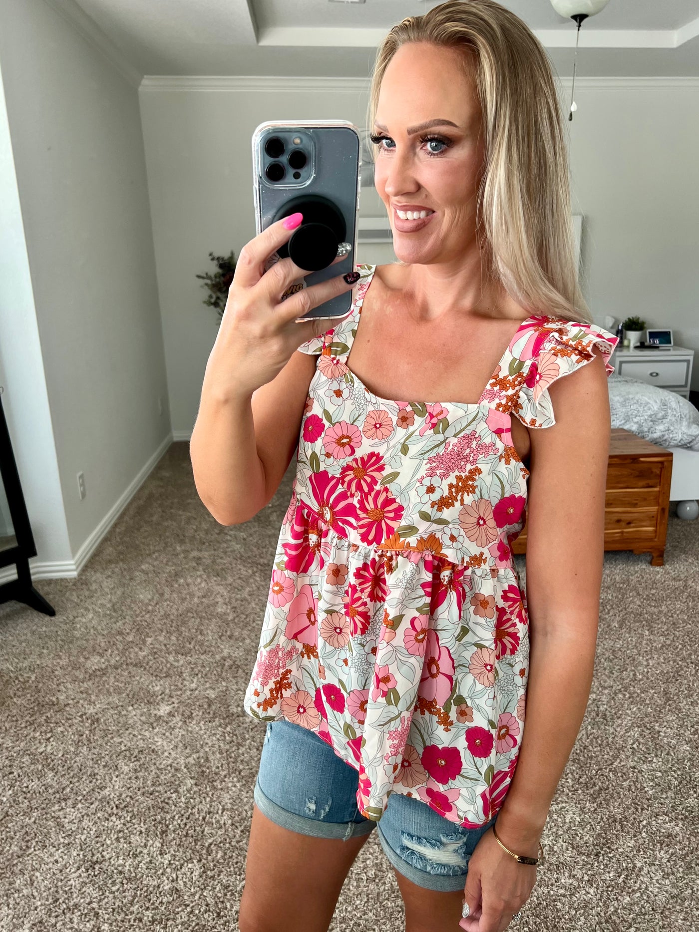 Amanda Floral Square Neck Babydoll Sleeveless Top