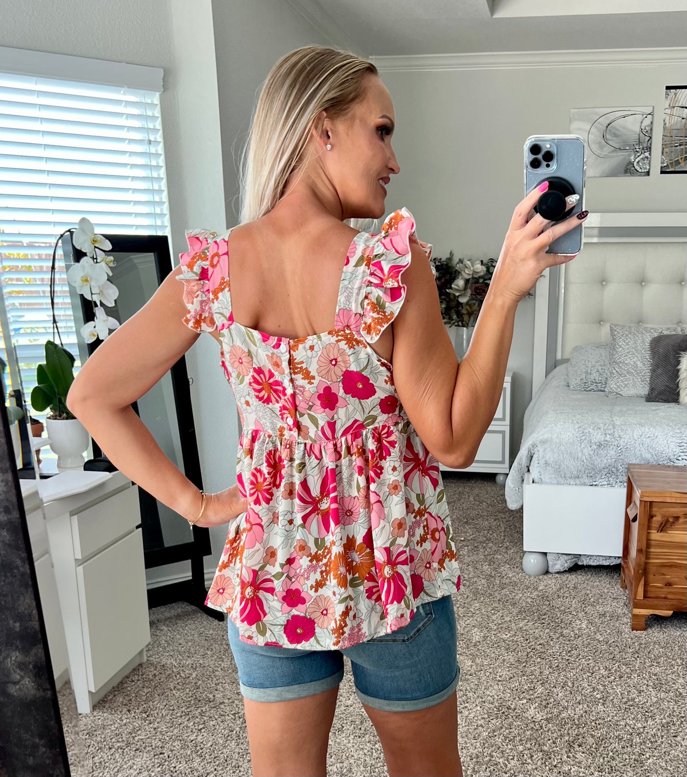 Amanda Floral Square Neck Babydoll Sleeveless Top