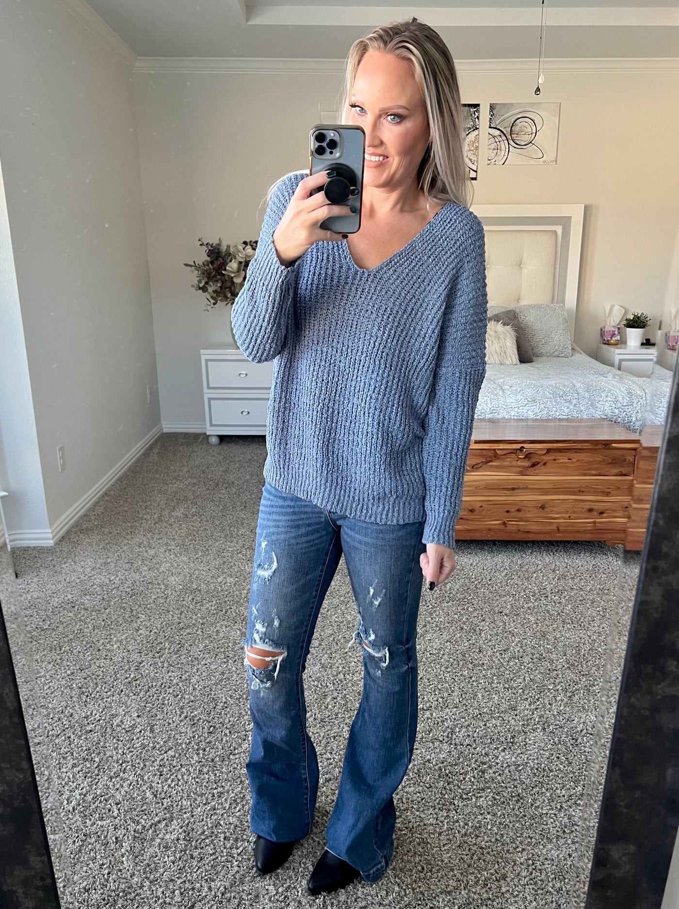 Melissa Rib-Knit V-Neck Oversized Tunic Sweater