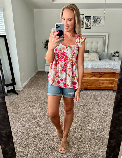 Amanda Floral Square Neck Babydoll Sleeveless Top