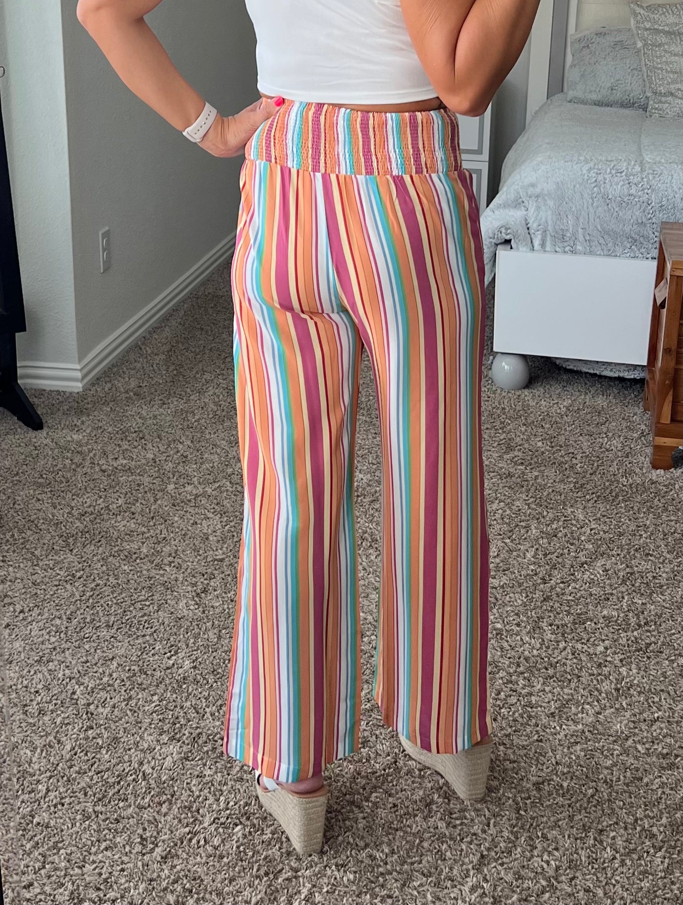 Shanna Striped Smocked Waist Pants with Pockets