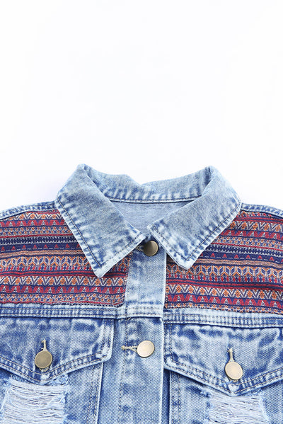 Dixie Printed Distressed Denim Jacket