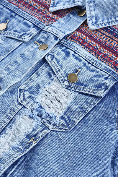 Dixie Printed Distressed Denim Jacket