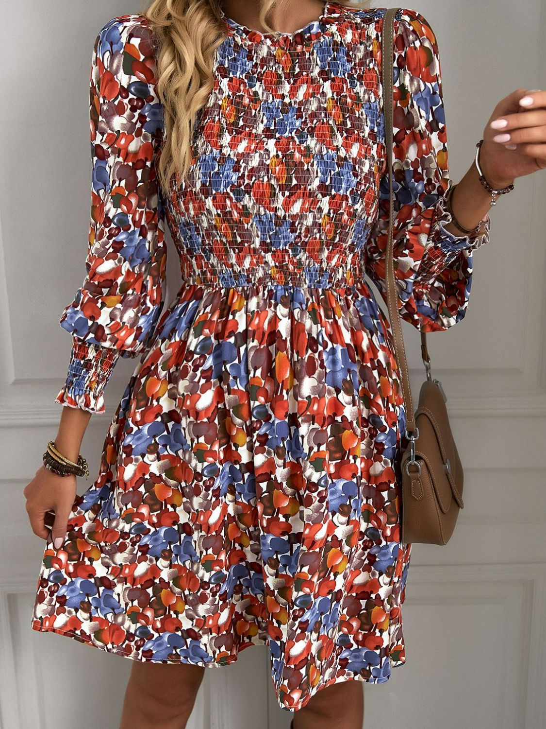 Phoebe Printed Puff Sleeve Smocked Dress