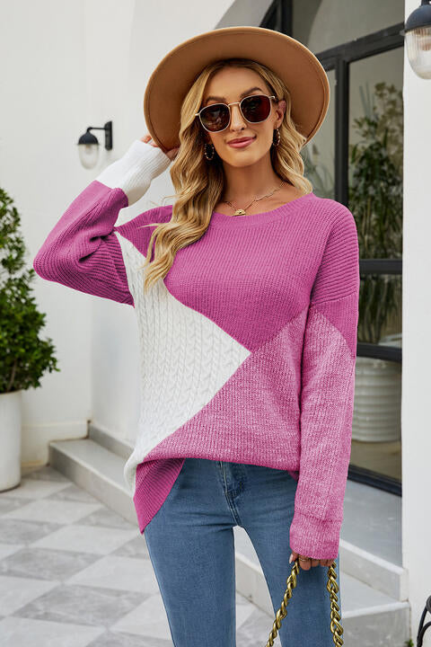 Brooke Color Block Round Neck Sweater