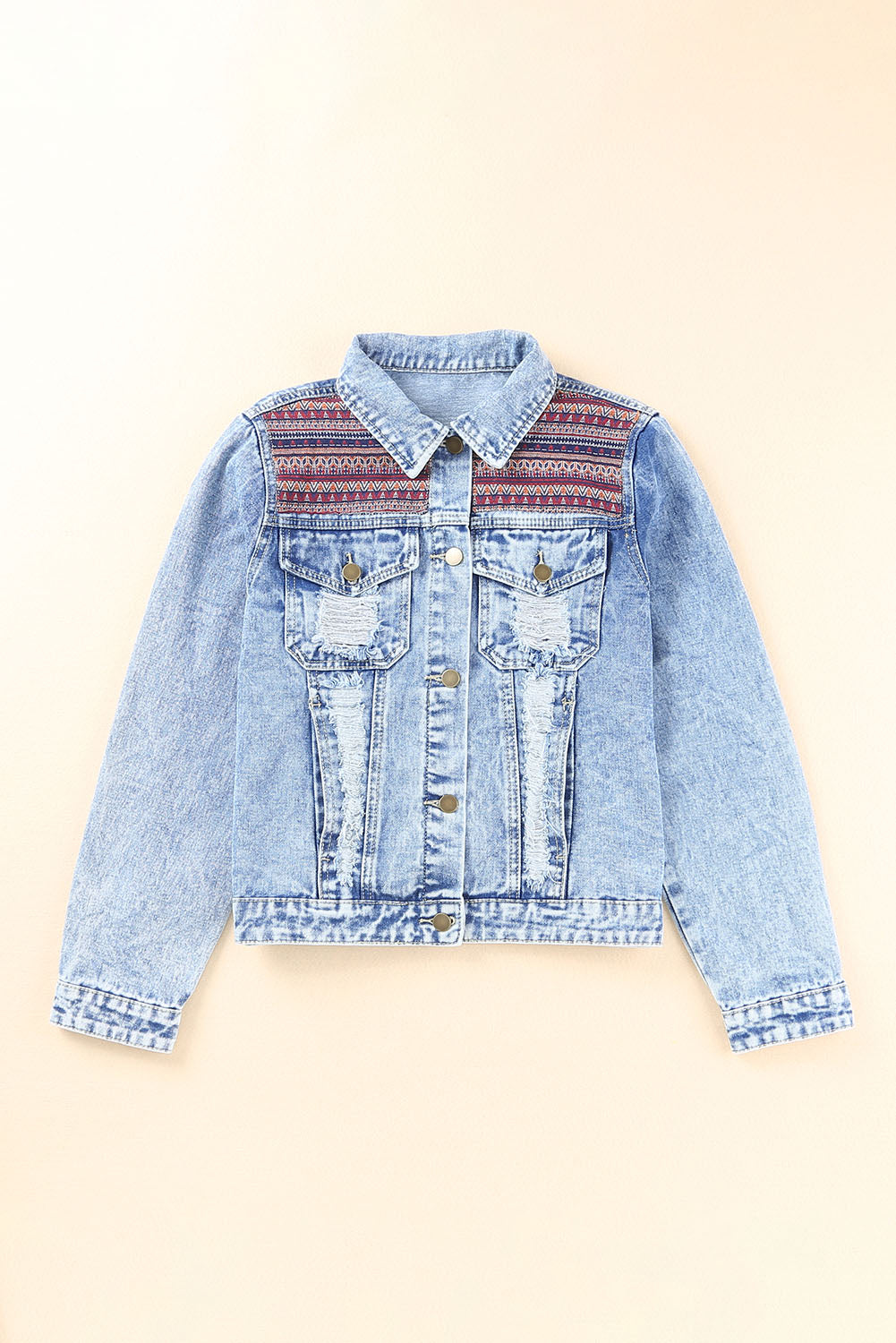 Dixie Printed Distressed Denim Jacket