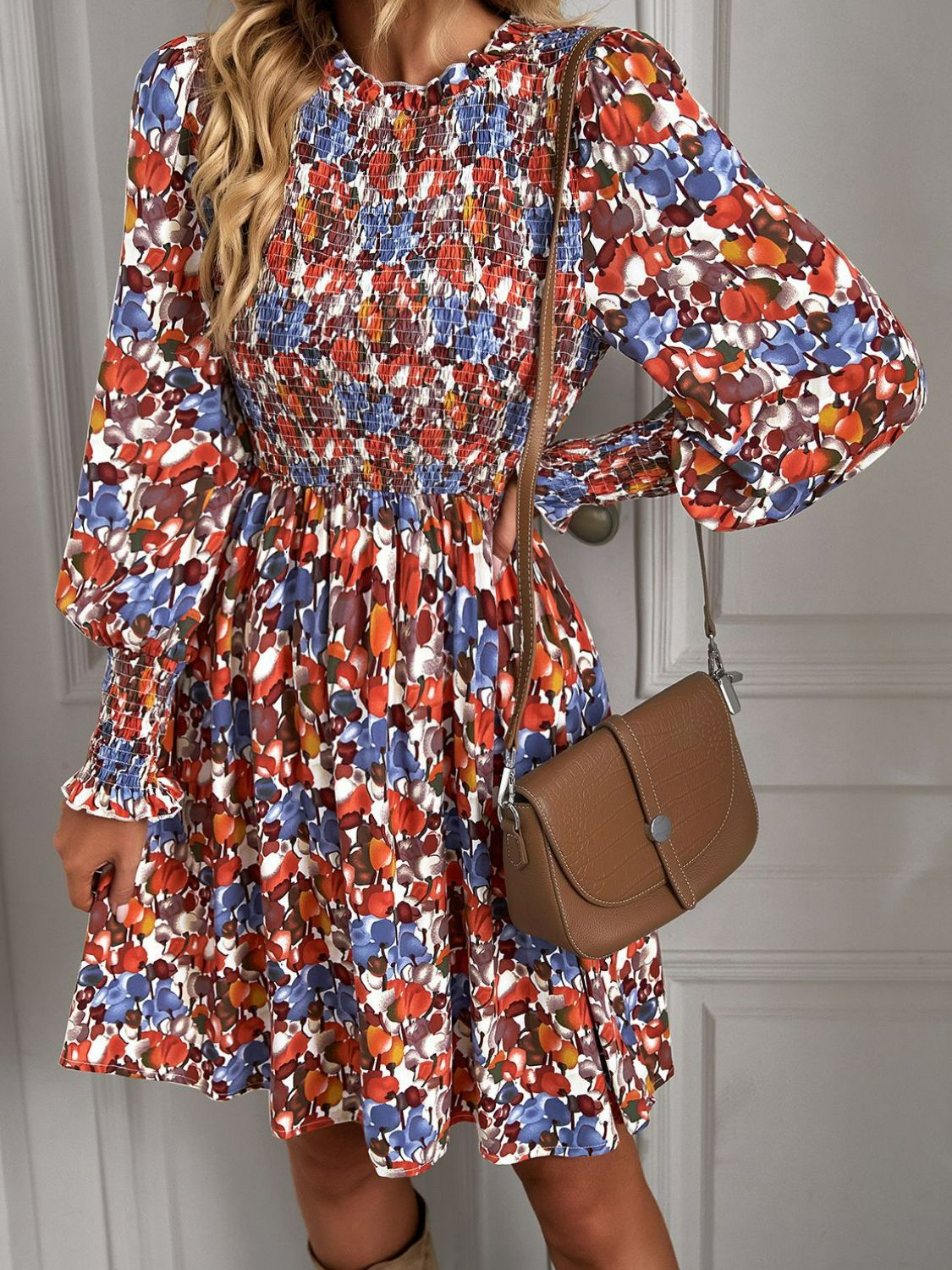 Phoebe Printed Puff Sleeve Smocked Dress