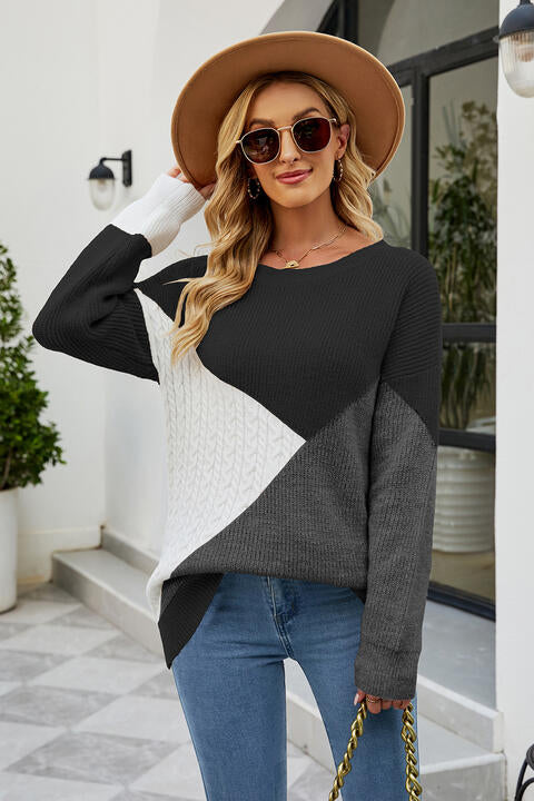 Brooke Color Block Round Neck Sweater