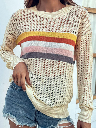 Summer Nights Striped Open Knit Sweater