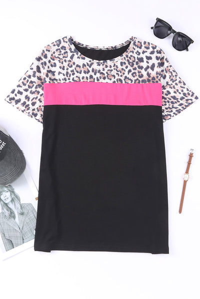 Elle Leopard Print Color Block Top