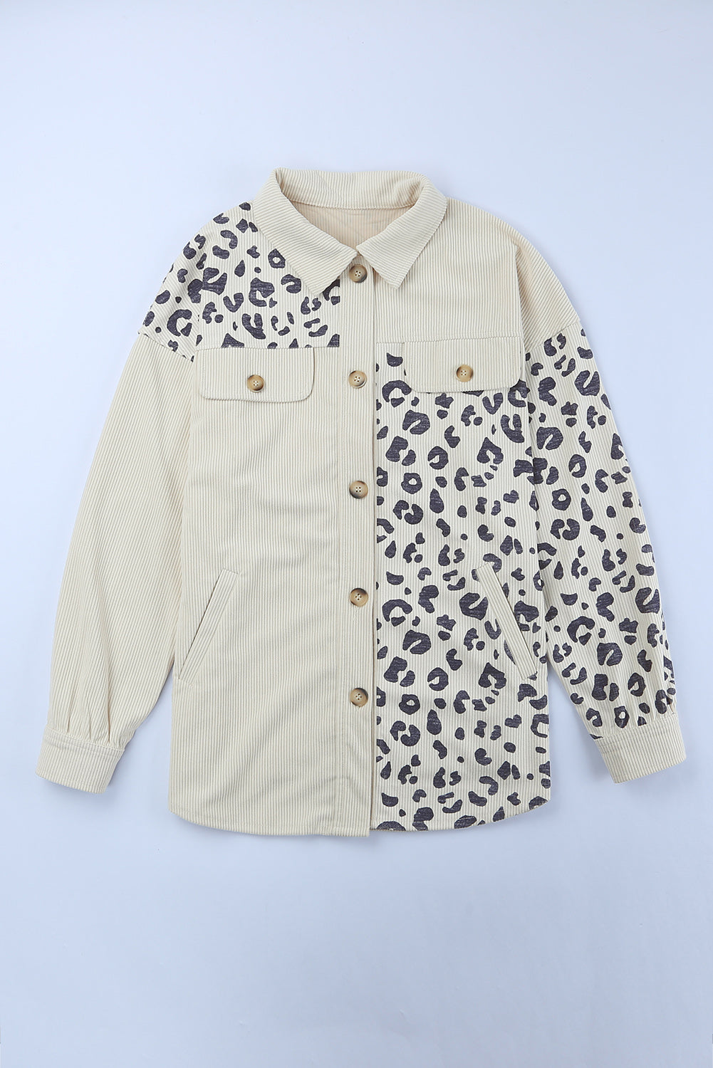 So Soft Leopard Print Color Block Corduroy Shacket