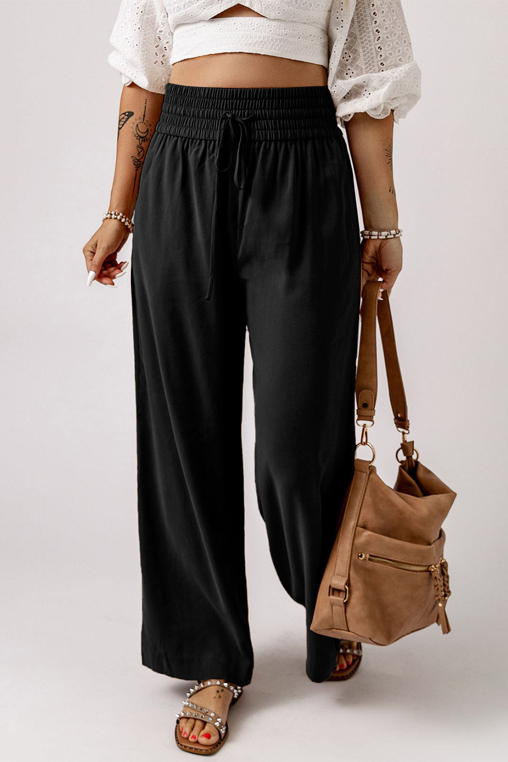 Destiny Drawstring Smocked Waist Wide Leg Pants