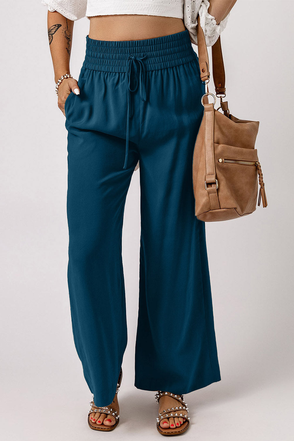 Destiny Drawstring Smocked Waist Wide Leg Pants