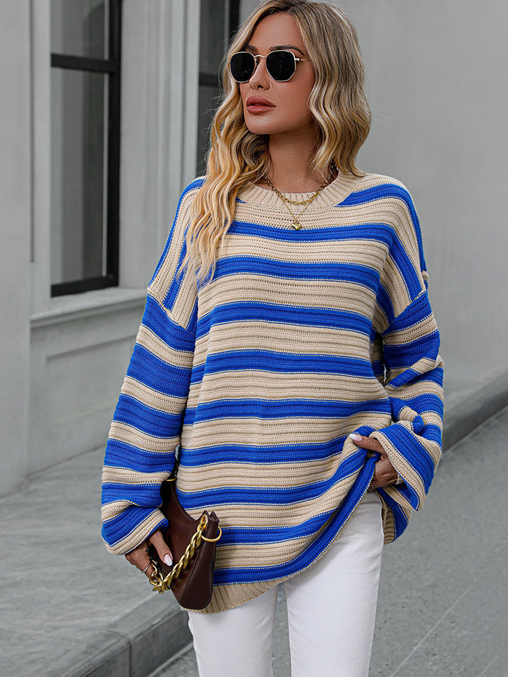 Jacqueline Striped Dropped Shoulder Oversized Sweater