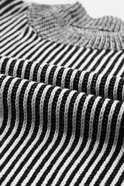 Savannah Ribbed Striped Mock Neck Dropped Shoulder Sweater