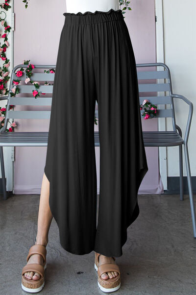 Hadley Frill Slit Smocked Waist Wide Leg Pants