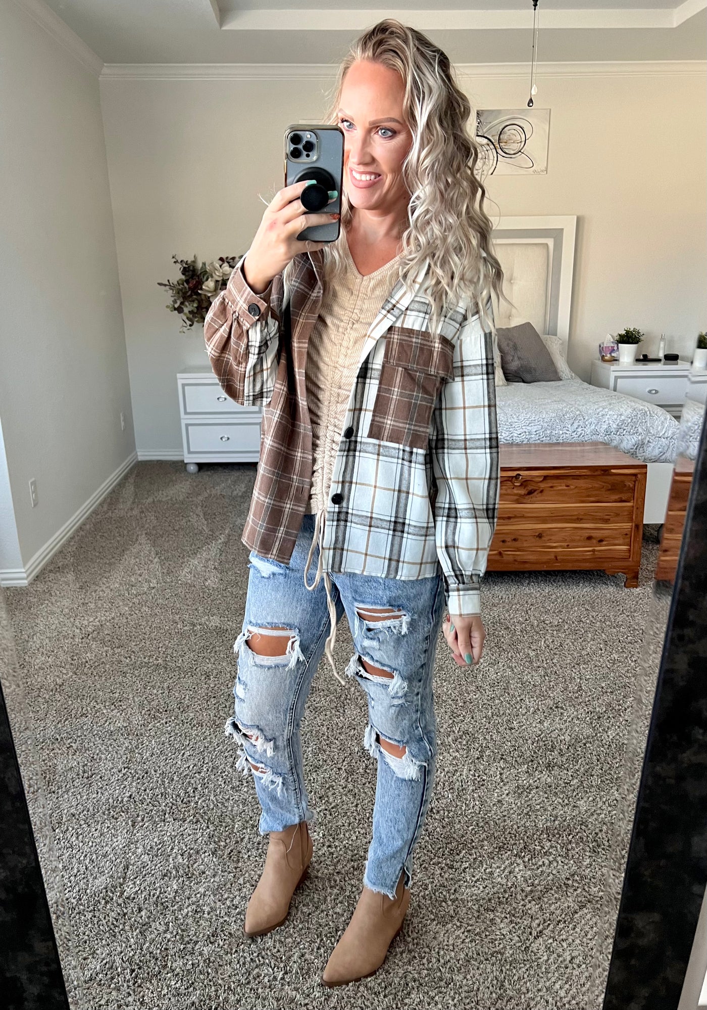 Farrah Plaid Color Block Flannel Top