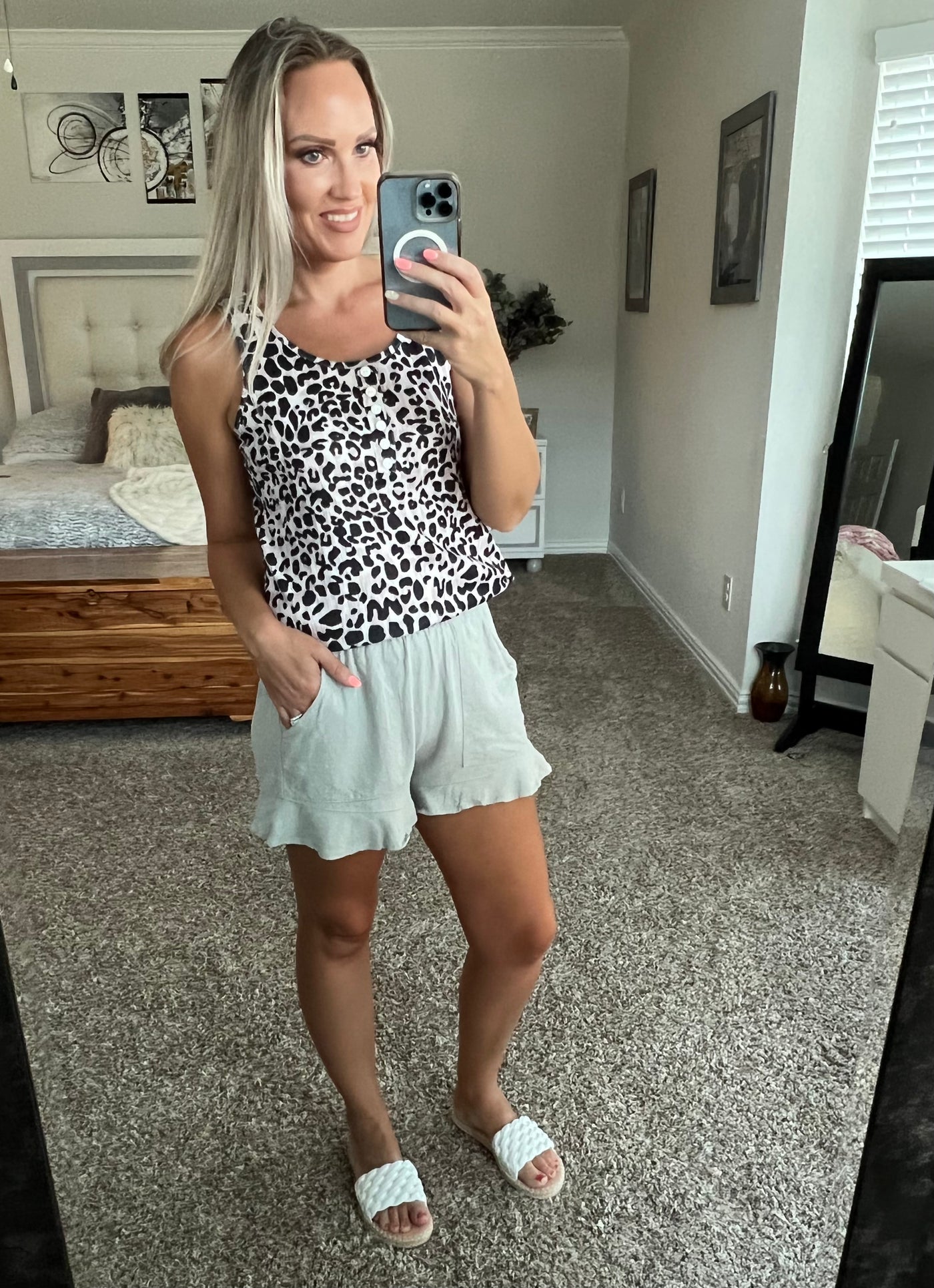 Danica Leopard Print Decorative Button Tank