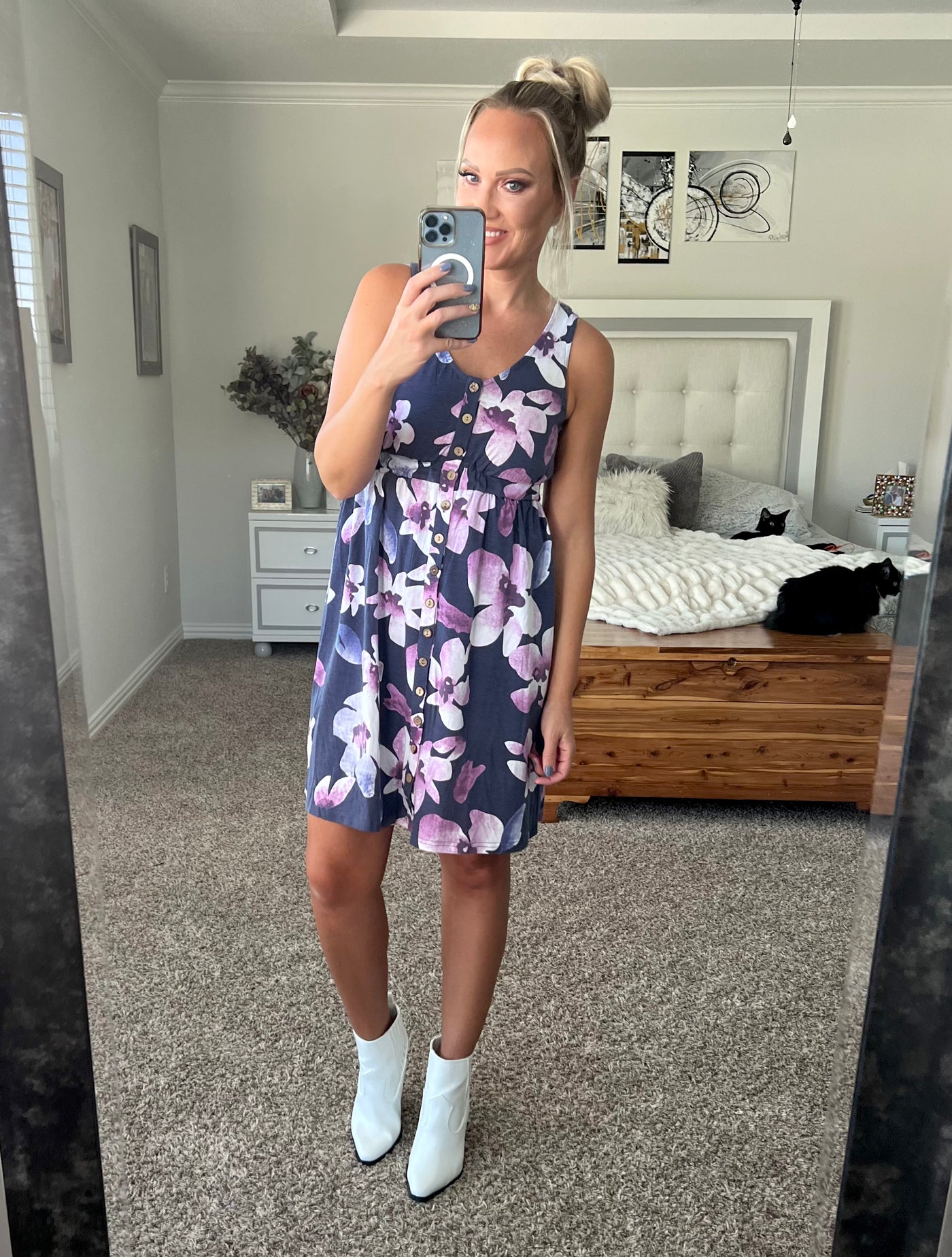 Madilynn Print Button Front Sleeveless Dress