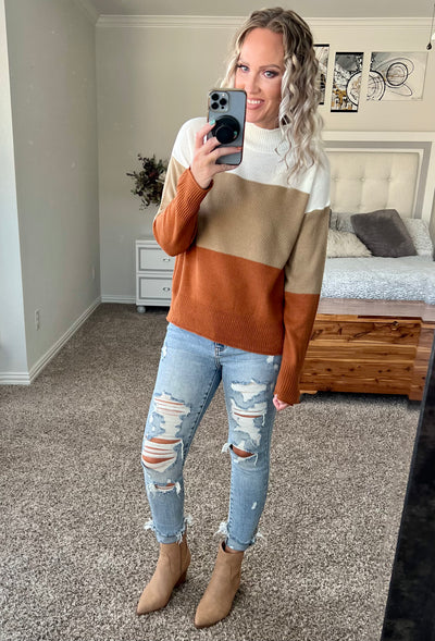 Casey Rae Color Block Roll Hem Sweater