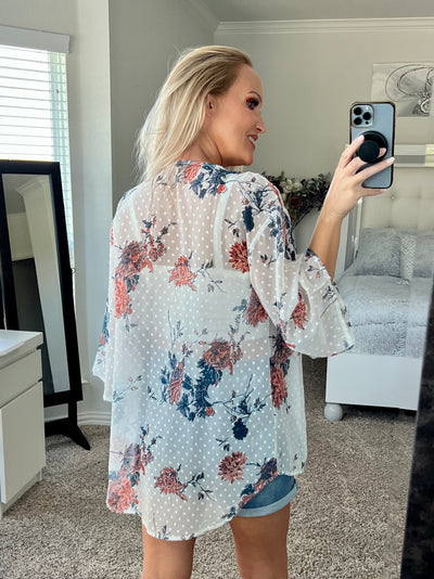 Mya Floral Swiss Dot Drop Shoulder Kimono