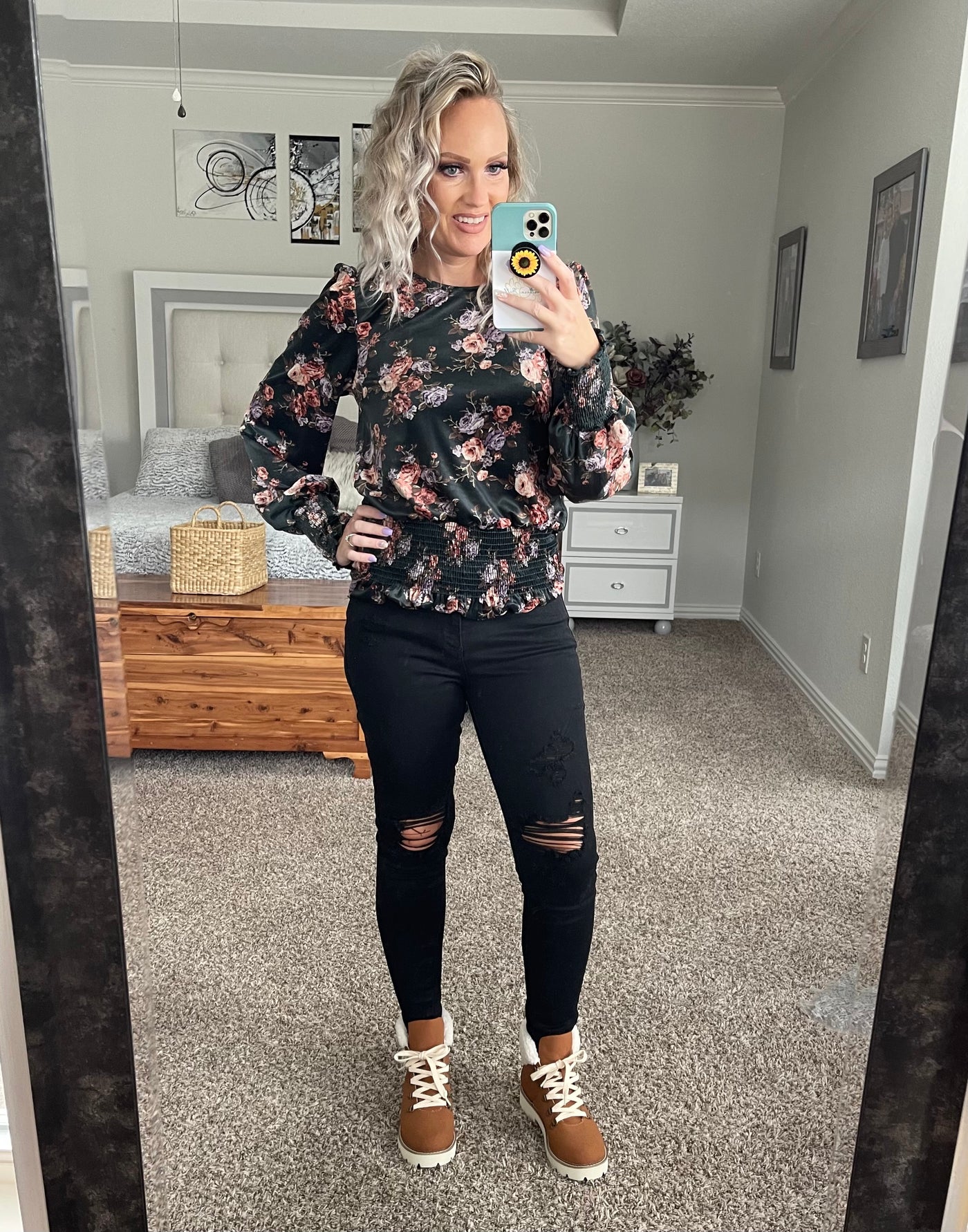 Velvet floral blouse