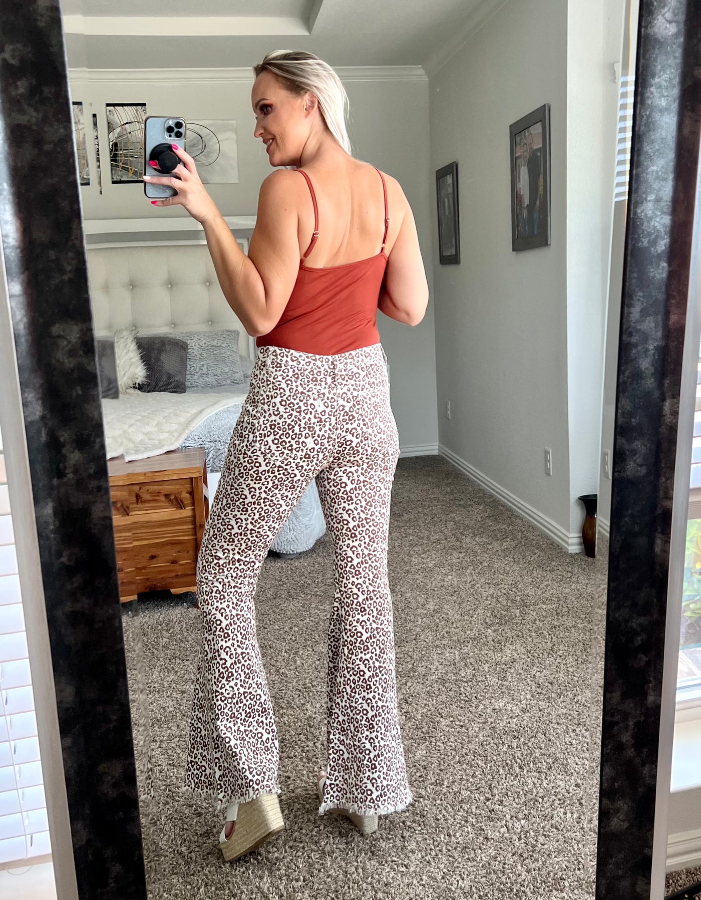 Lisa Leopard Raw Hem Flare Pants