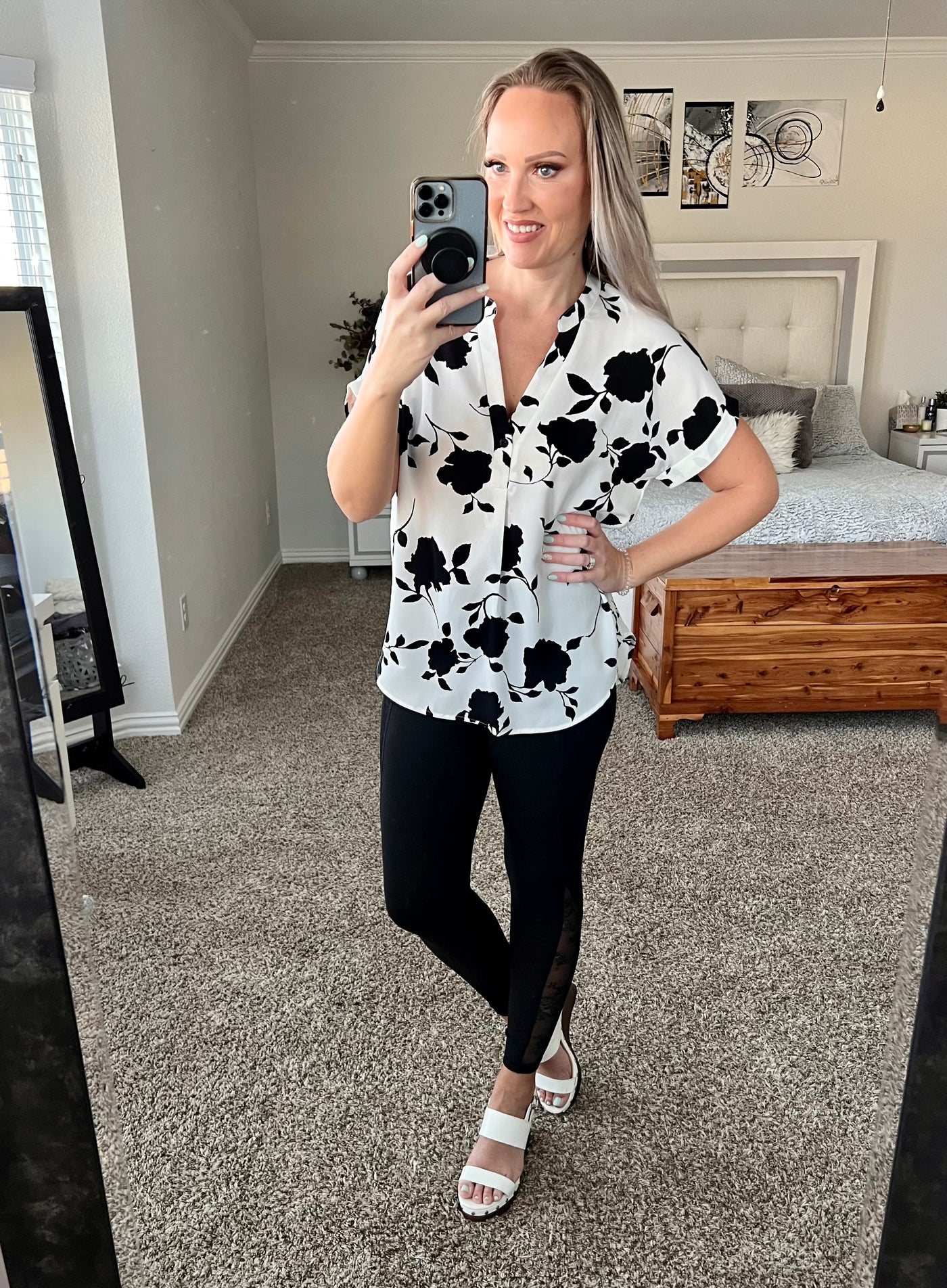 Kirsten Floral Notched Neck Cuffed Blouse