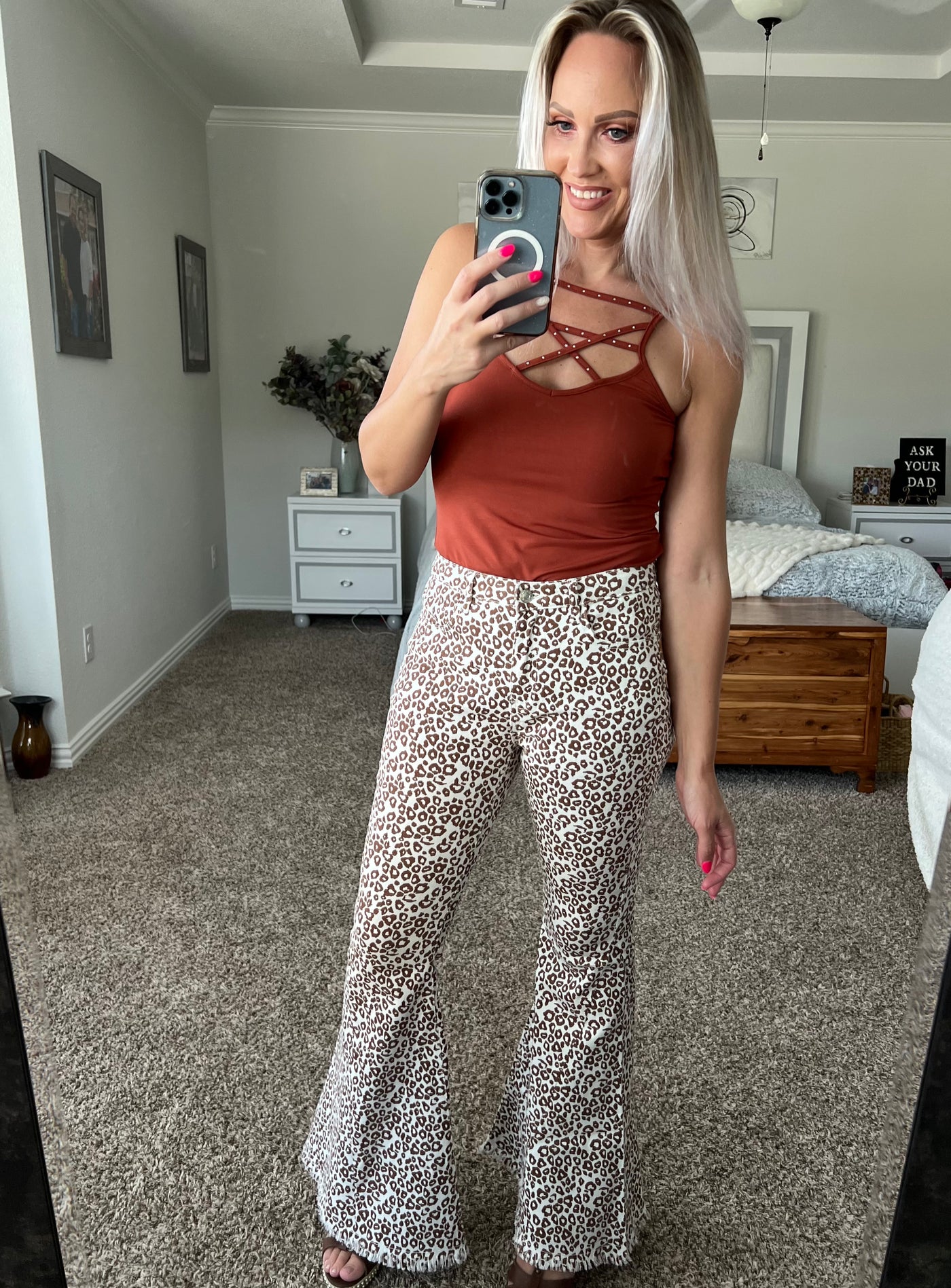 Lisa Leopard Raw Hem Flare Pants