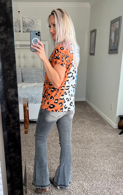 Corah Leopard Color Block V-Neck Top