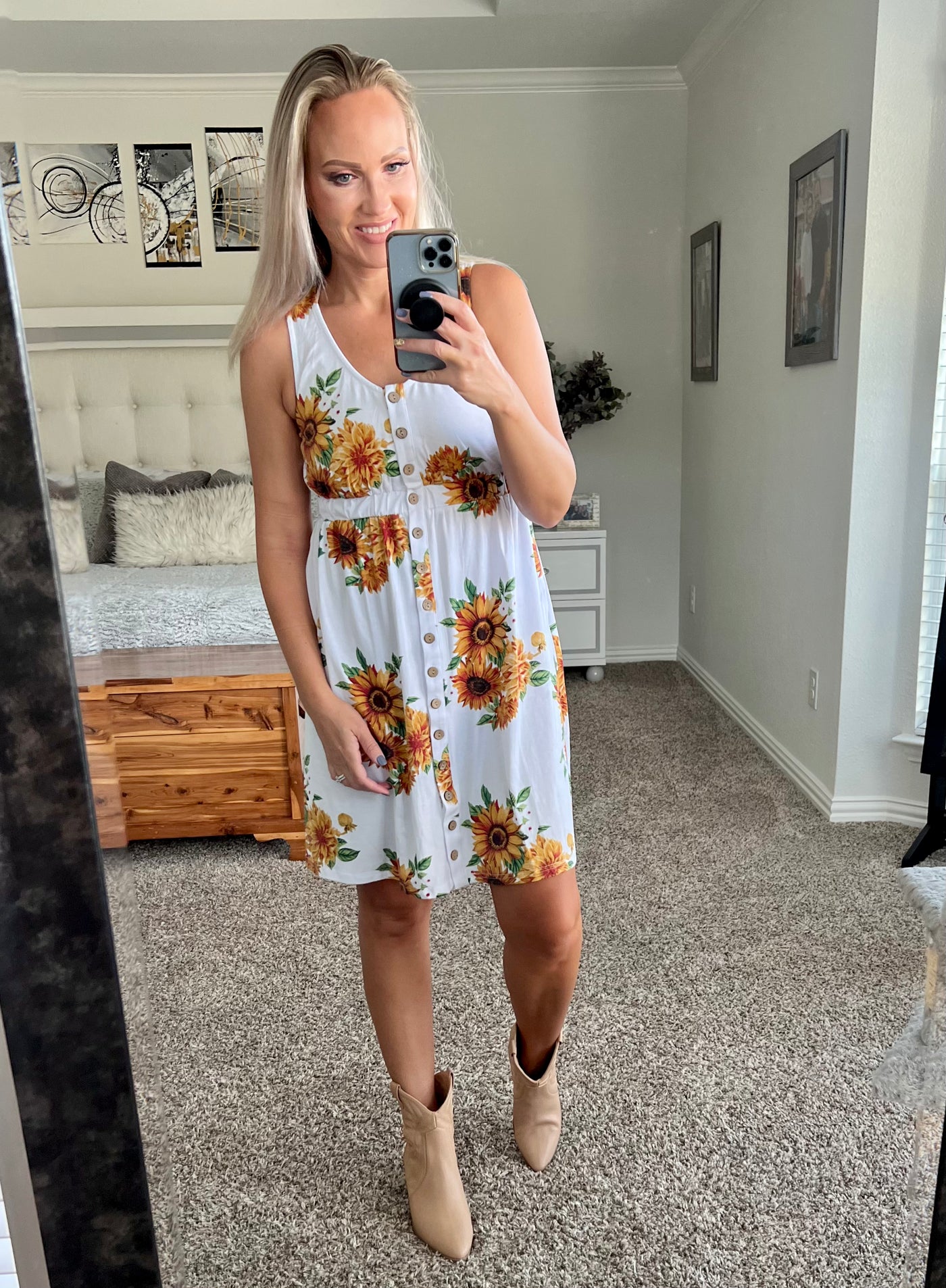 Madilynn Print Button Front Sleeveless Dress