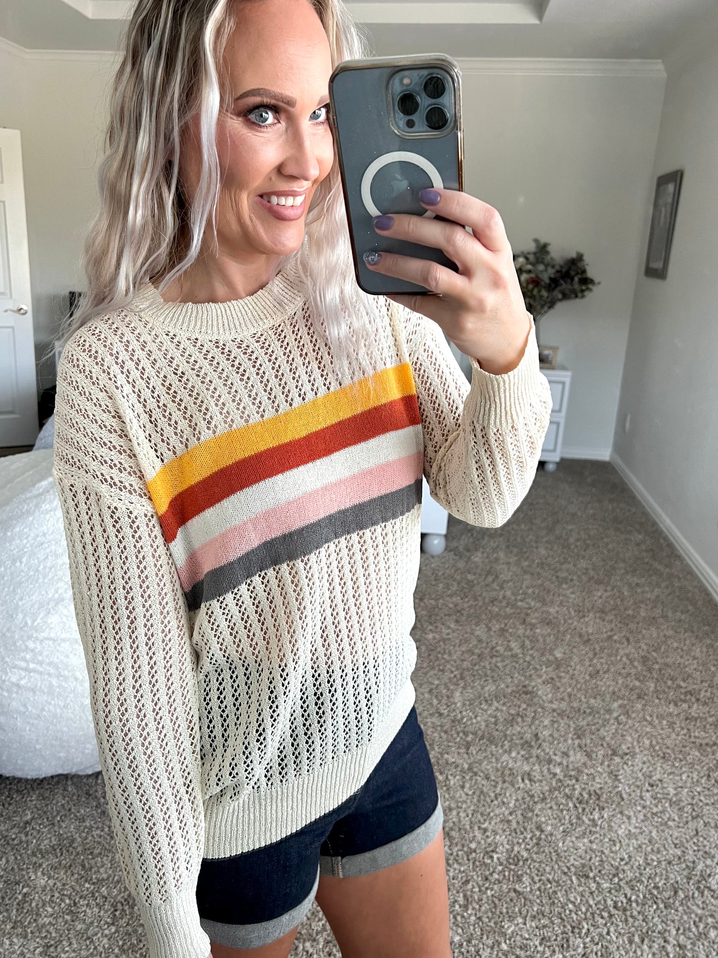 Summer Nights Striped Open Knit Sweater