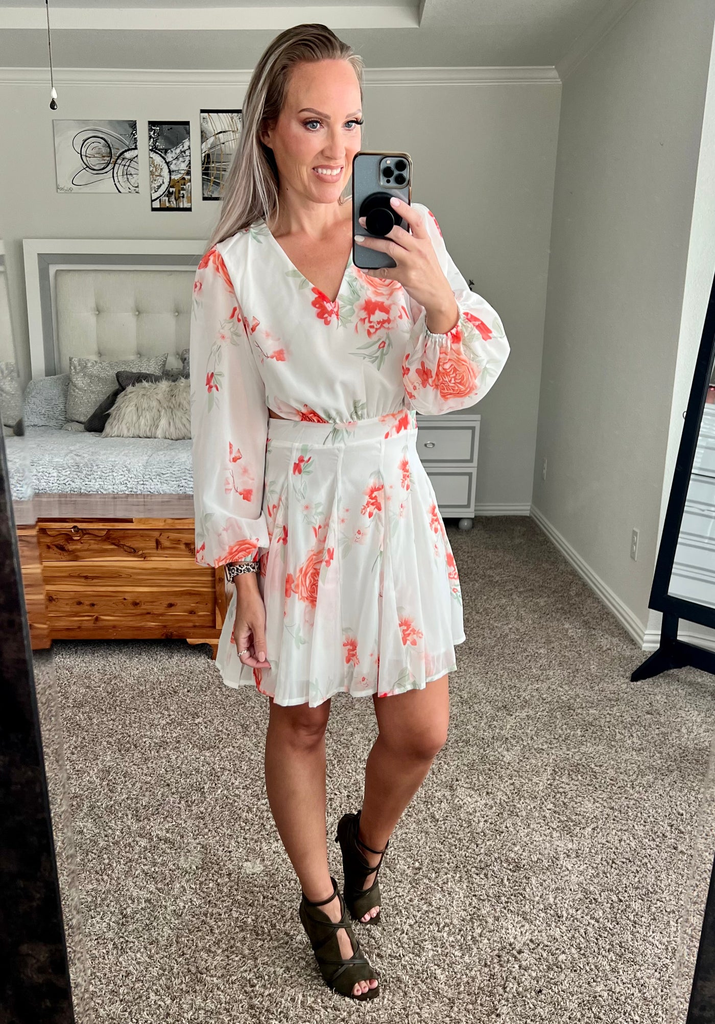 Hadley Floral Cutout Long Sleeve V-Neck Dress