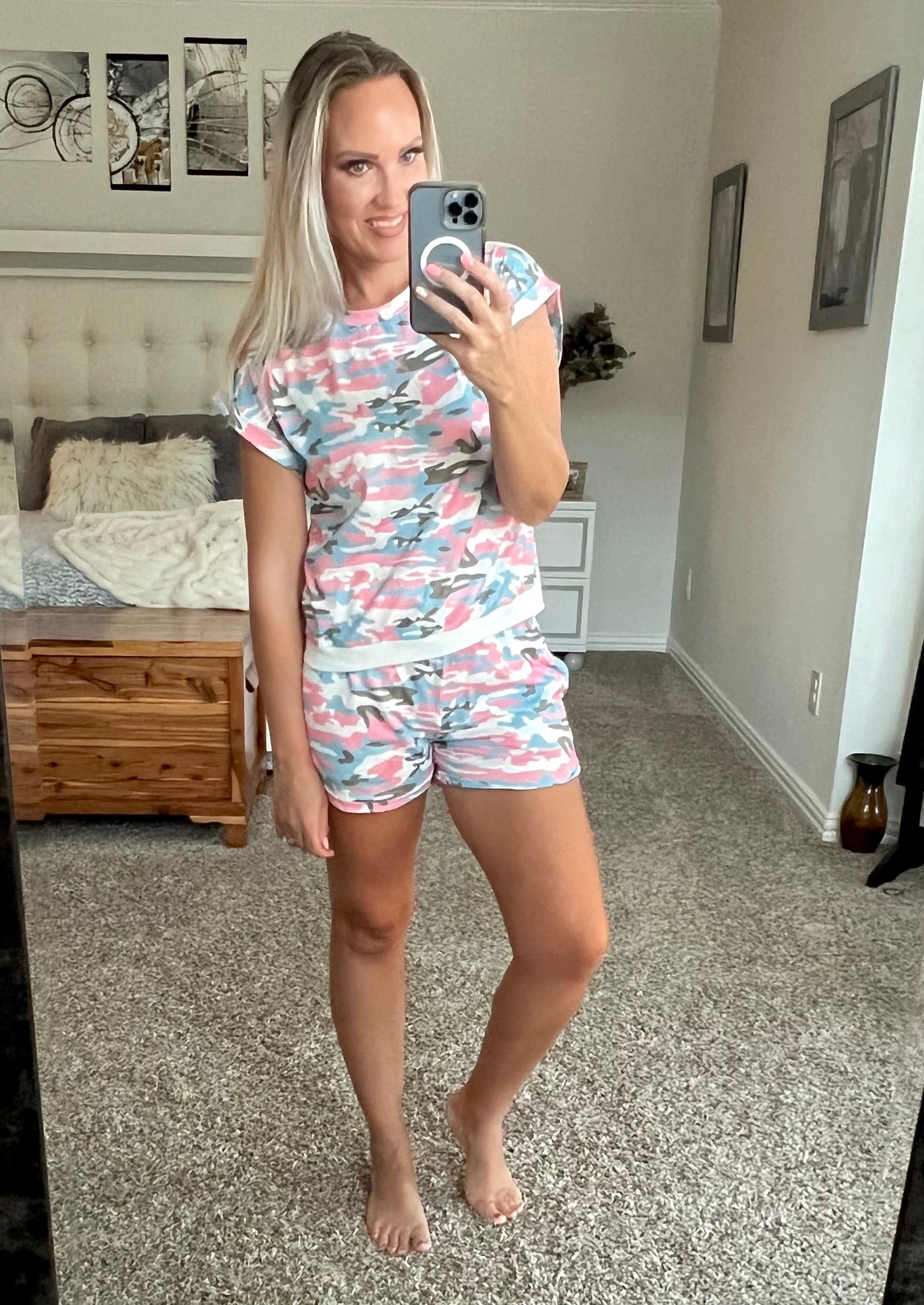 Cyan Pink Camo Summer Lounge Set